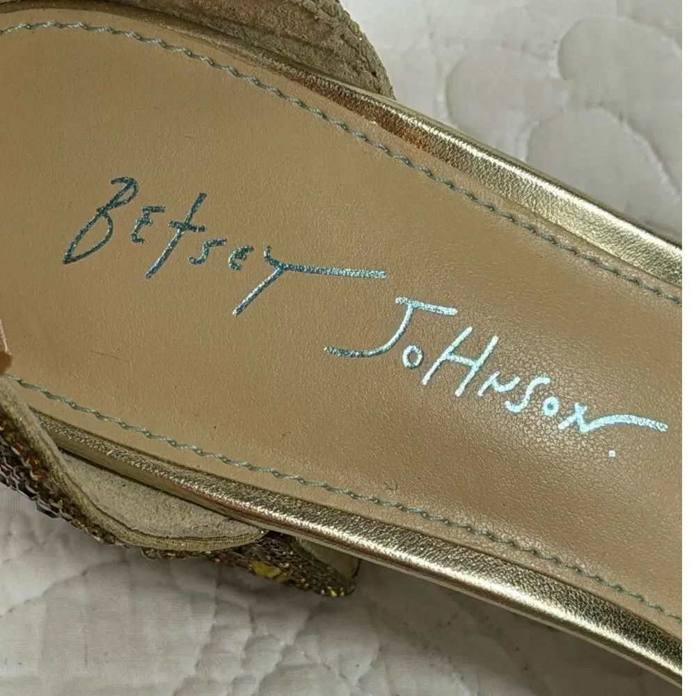 Betsey Johnson Women’s 7 Gold Hanna Beaded Strap Sandals Dress Wedding Heels